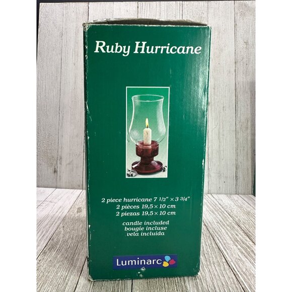 Vtg Luminarc Hurricane Candle Holder Clear Glass Chimney Ruby Red Base Box Set 2 - Picture 8 of 12